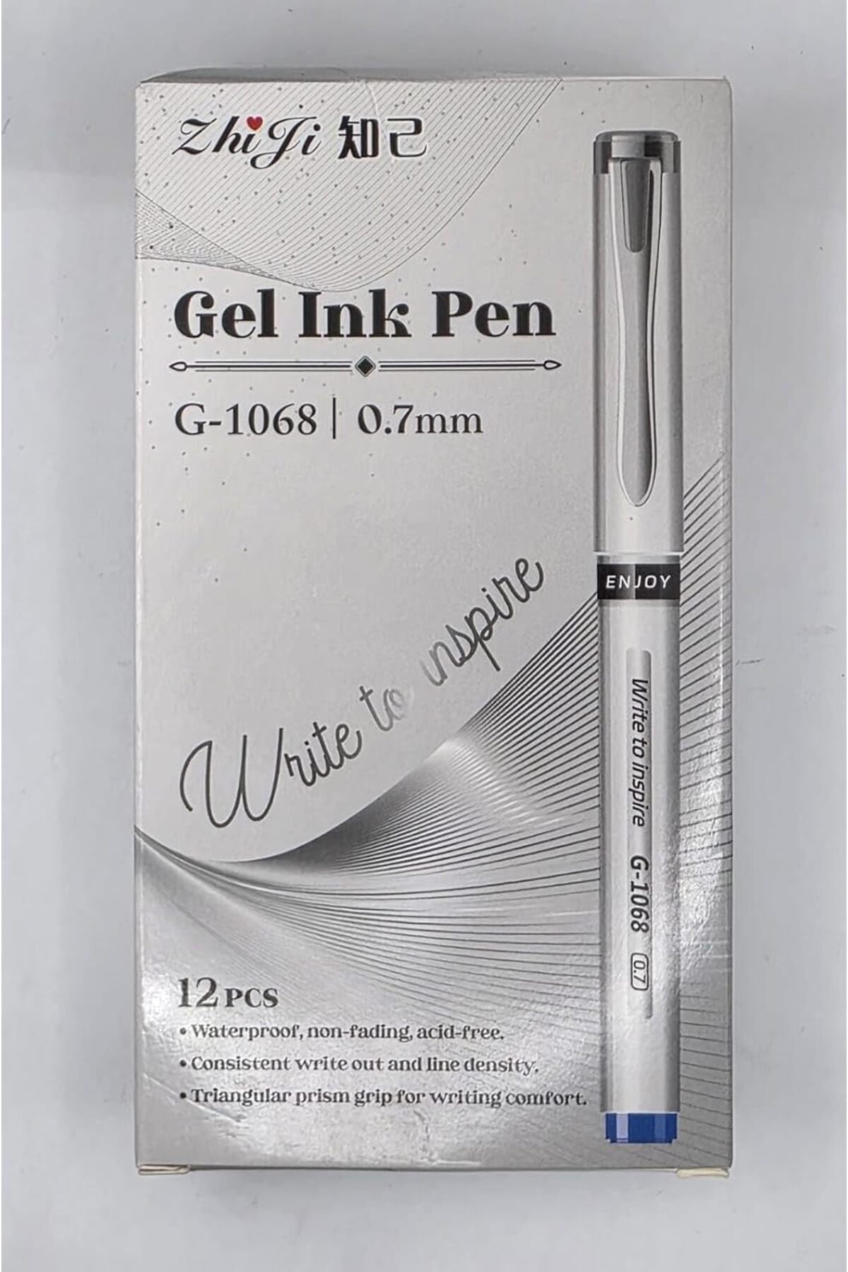 Gel Ink Pen G-1068, 0.7mm Medium Point, Blue Ink, 12-Pack, Waterproof
