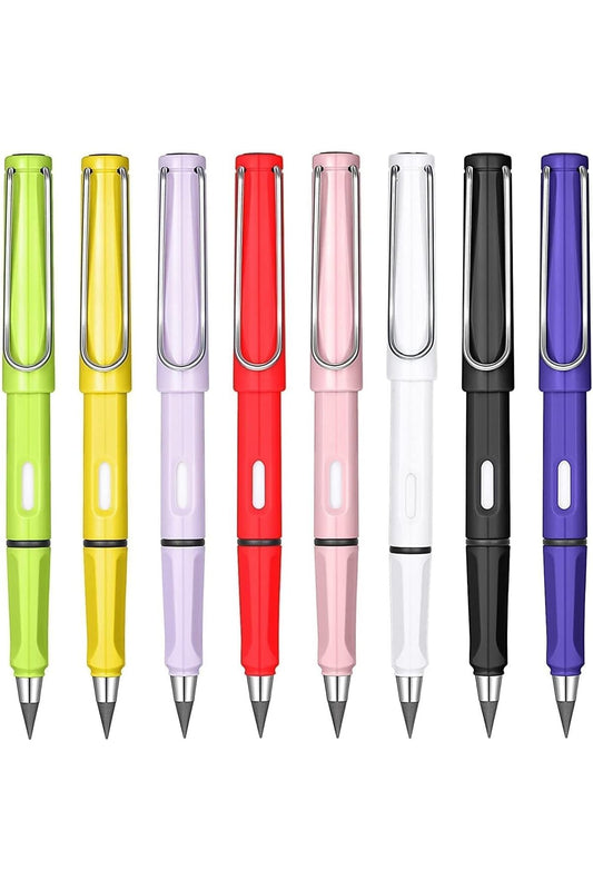 Reusable Inkless Metal Pencils Set, 12 Colours, with Built-in Eraser