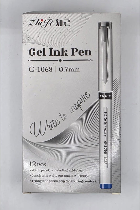 Gel Ink Pen G-1068, 0.7mm Medium Point, Blue Ink, 12-Pack, Waterproof