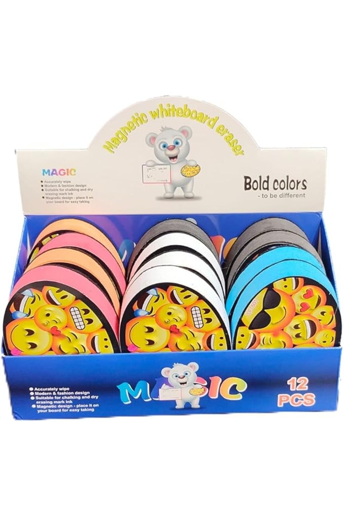 Magnetic Whiteboard Eraser Smile Emoji (Pack of 12)