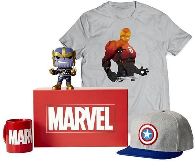 Marvel Avengers - Pop Bobblehead Holiday Thanos #533, Marvel Mug, Cap's Shield Baseball Cap & Iron Man Shirt