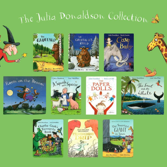 Julia Donaldson 10 Book Box Set – Includes The Gruffalo, Room on the Broom, The Snail and the Whale, The Gruffalo’s Child, The Paper Dolls, Tyrannosaurus Drip, Cave Baby, Monkey Puzzle, What the Ladybird Heard, and The Troll Paperback